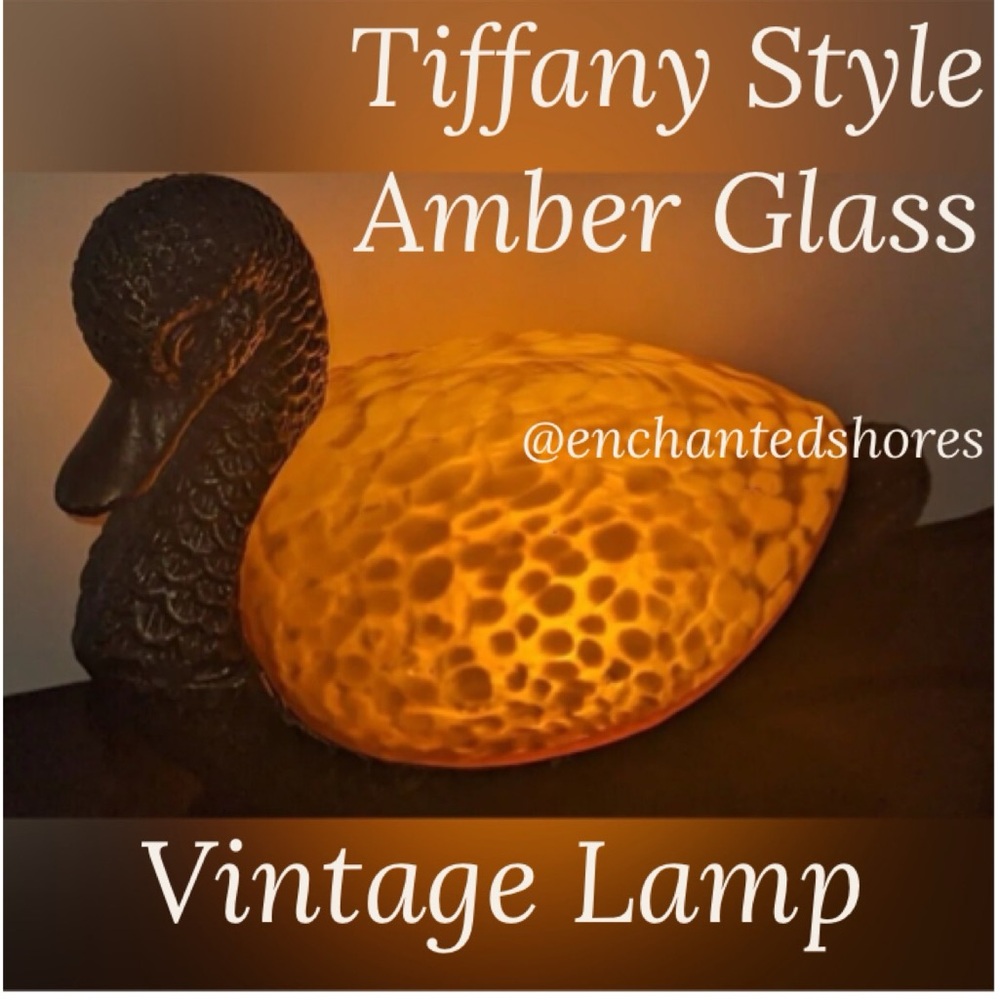 Vintage Amber Slag Glass Mallard Duck Table Lamp Bronze Animal Night Light MCM